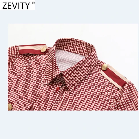 Zevity Женская винтажная красная Лоскутная Повседневная Блузка с рисунком «гусиные лапки», офисные женские рубашки, шикарные блузки, топы LS9341