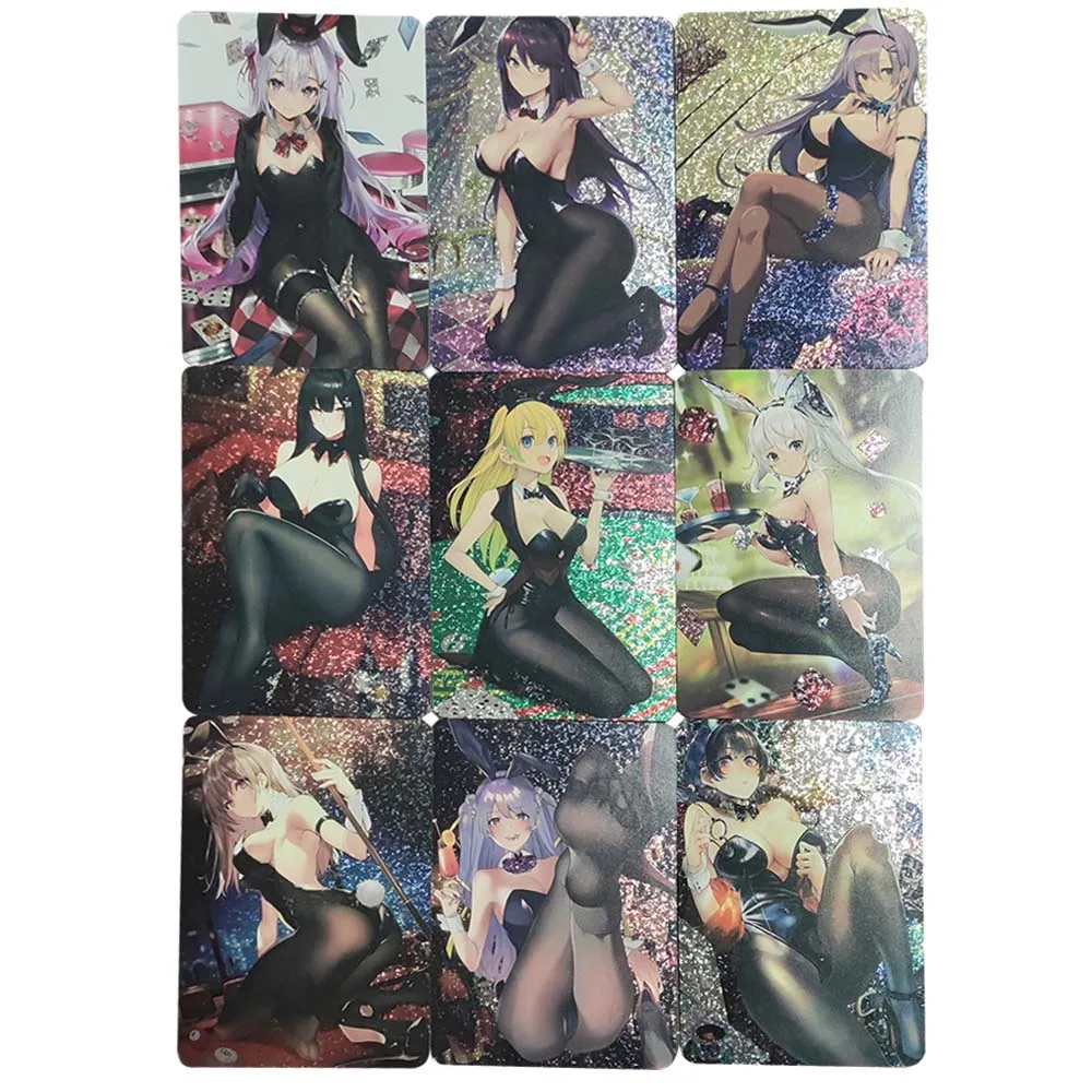 

9Pcs/set Sexy Black Silk Bunny Girl Diy Refraction Flash Card Acg Beautiful Girl Anime Characters Collection Cards Game Toy Gift