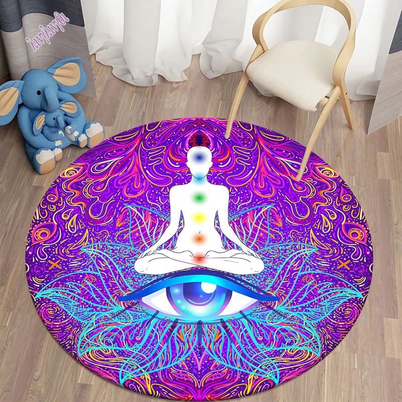 

Home Decor Round Chakra Rug Meditation Themed Printed Rug Bedroom Living Room Bathroom Anti-Slip Mat tapete redondo