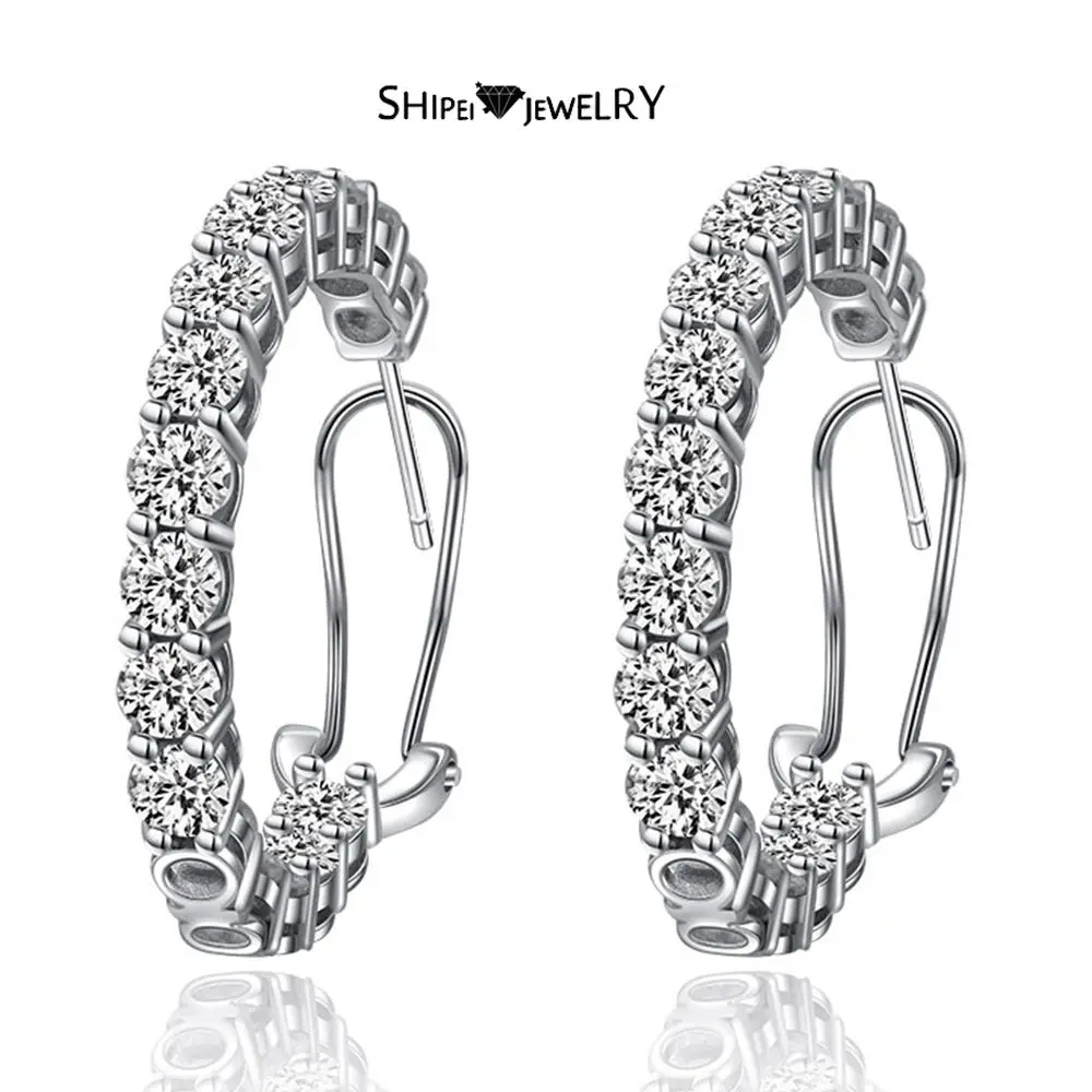 

Shipei 100% 925 Sterling Silver Created Moissanite Gemstone Wedding Engagement Hoop Earrings Fine Jewelry Earrings Wholesale
