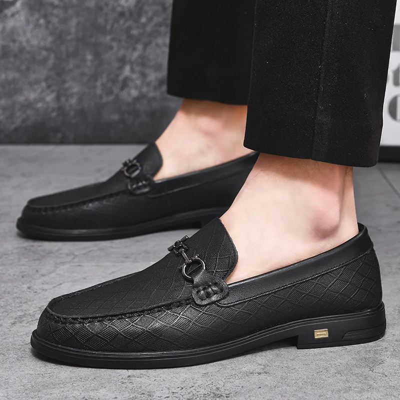 

Genuine Leather Black Dress Shoes Slip-on Loafers Men Fashion Hand-sewn Shoes Genuine Leather Non-slip Driving Shoes Moccasin