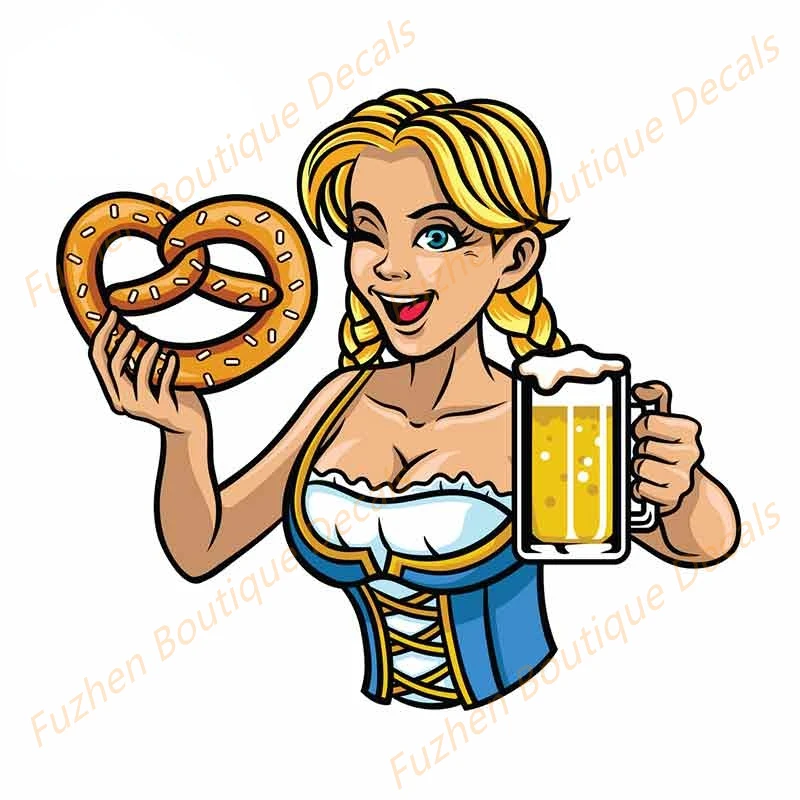 

Fuzhen Boutique Decals Exterior Accessories for Sexy Oktoberfest Girl with Pretzel and Beer Car Stickers 3D Funny 3D Decal