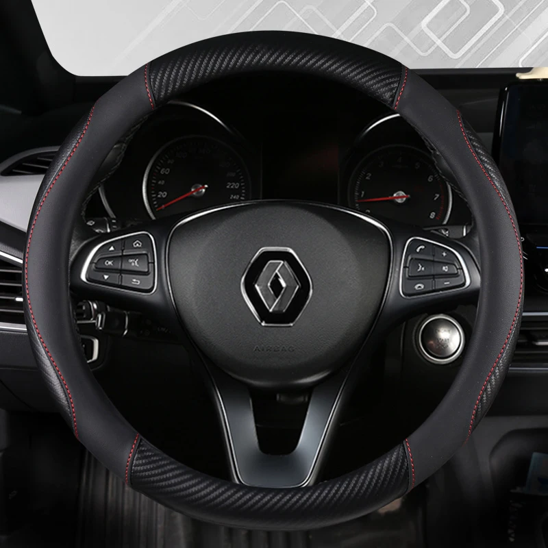 

Кожаный чехол на руль автомобиля из углеродного волокна для Captur Duster Megane 2/3 Clio Logan Laguna 2 Kadjar Scenic 2, автоаксессуары