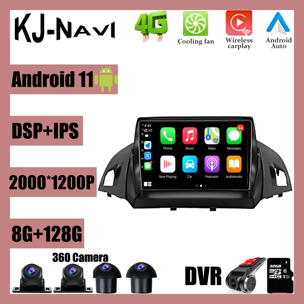 

Carplay Android 11.0 Car Radio Multimedia Stereo Player WiFi GPS Navigation For Ford Kuga Escape 2013 2014 2016