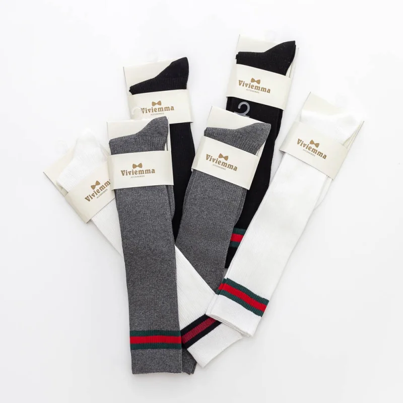Three Bars Thigh High Socks Long Tube Knee Length Socks Autumn Winter Japanese JK Cotton Calf Socks Bunching Socks Three Bars Tu