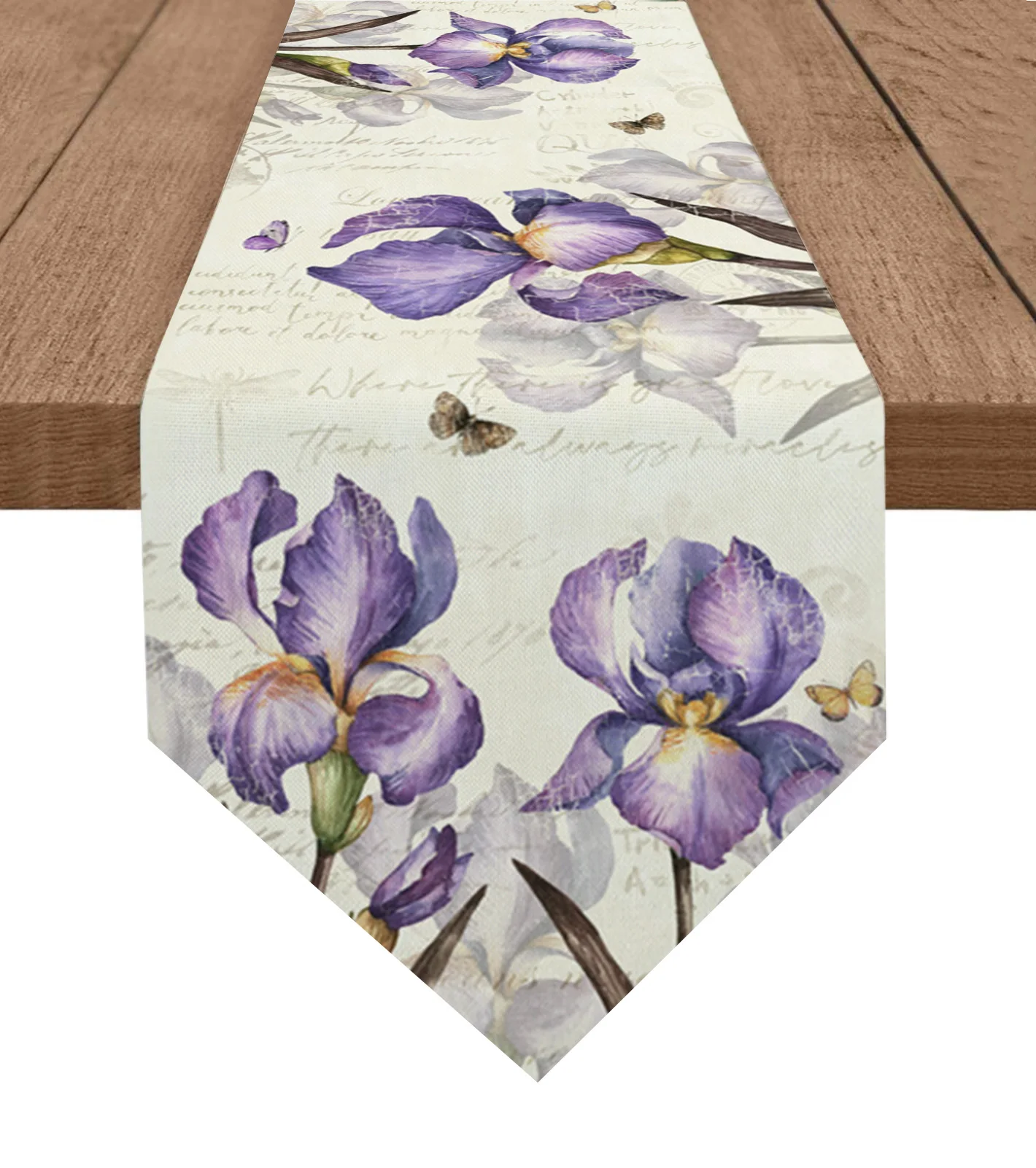 

Vintage Iris Butterfly Rustic Table Runner Wedding Holiday Party Decoration Tablecloth Summer Kitchen Dining Table Runner