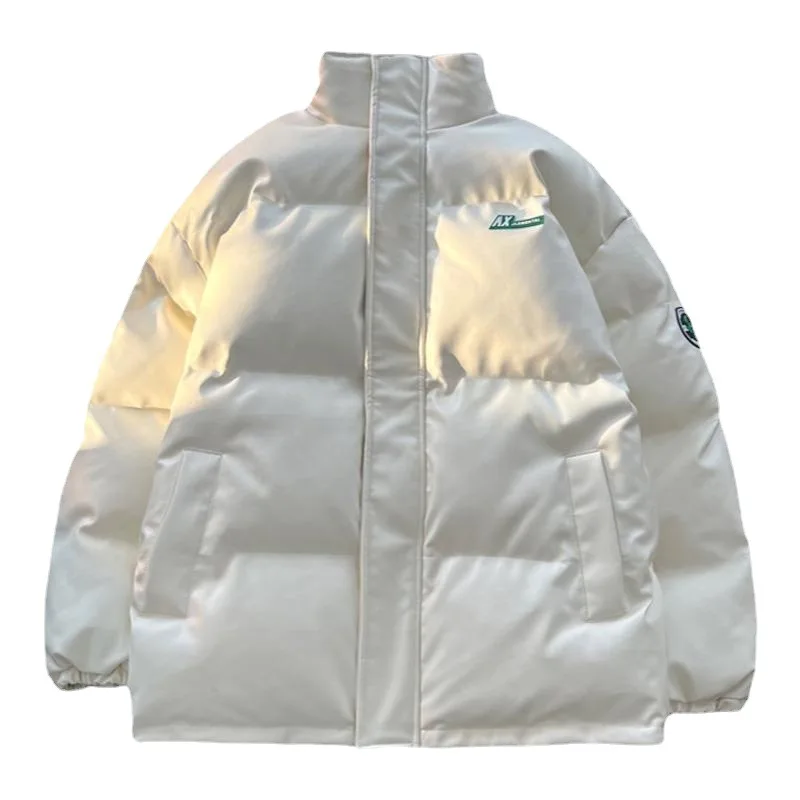 New Lamb Velvet Stand-up Collar PU Leather Cotton Coat Men Women Couple Coat Winter Loose Men's Thickened Down Cotton Jacket