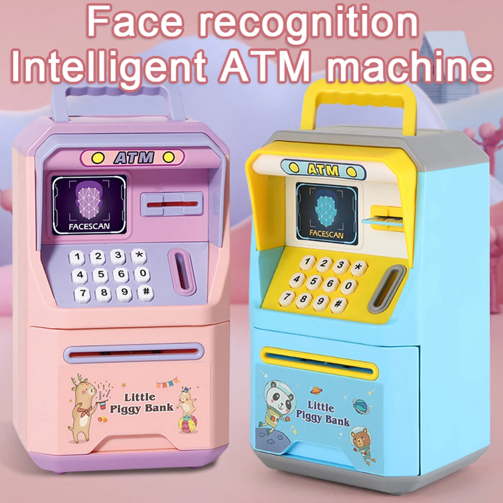 

Intelligence Piggy Bank Simulation Facial Recognition Password ATM Machine With Handle Coins Cash Saving Box Toy For Kids Gifts
