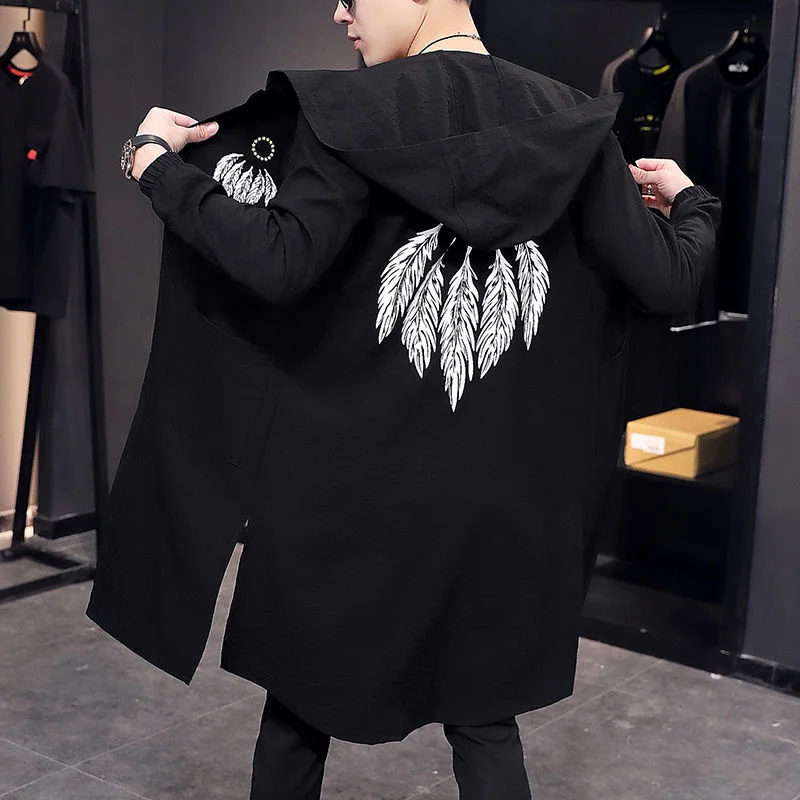 

Spring Summer Casual Hooded Windbreaker Jacket Elegant Trench Coat Men Slim Korean Fashion Sun Protection Male Trendy Outerwear