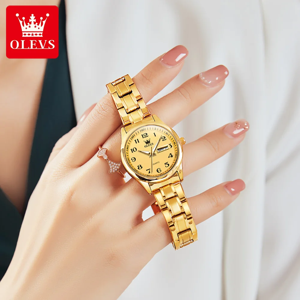 OLEVS Women's Wrist watch Original Luxury Watches for Ladies Waterproof Stainless Steel Quartz Woman Wristwatch Gold 2022 trend
