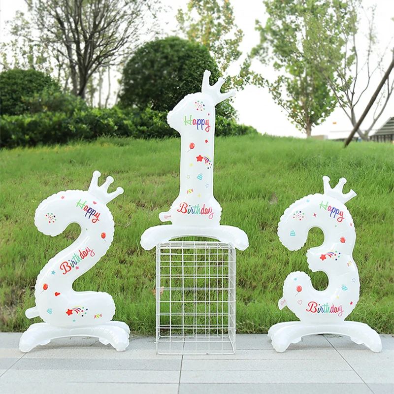 

32inch Standing Crown 0-9 Number Balloons Adult Kids Happy Birthday Party Decoration Balloons White Crown Digital Balloon