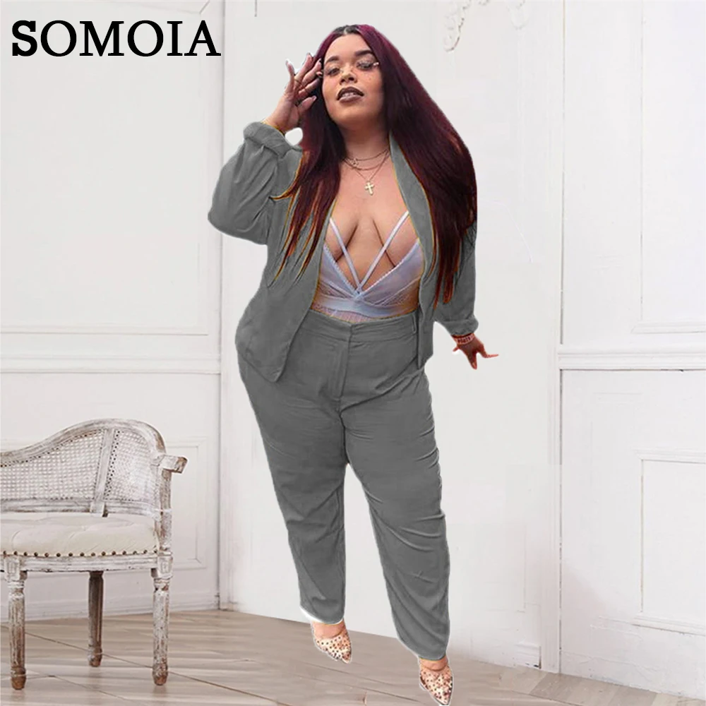 

Wholesale Plus Size Women Clothing Office Ladies Sexy Collarless Suit Commute Two Piece Set Trendy Elegant Outfit Dropshipping