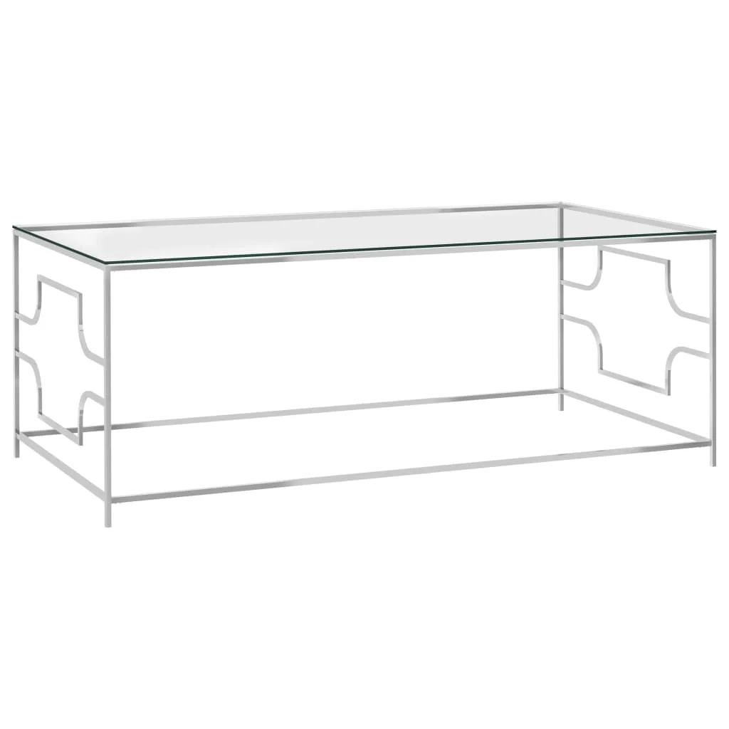 

Coffee Table, Stainless Steel and Glass Tea Table, Livingroom Furniture Silver 120x60x45 cm