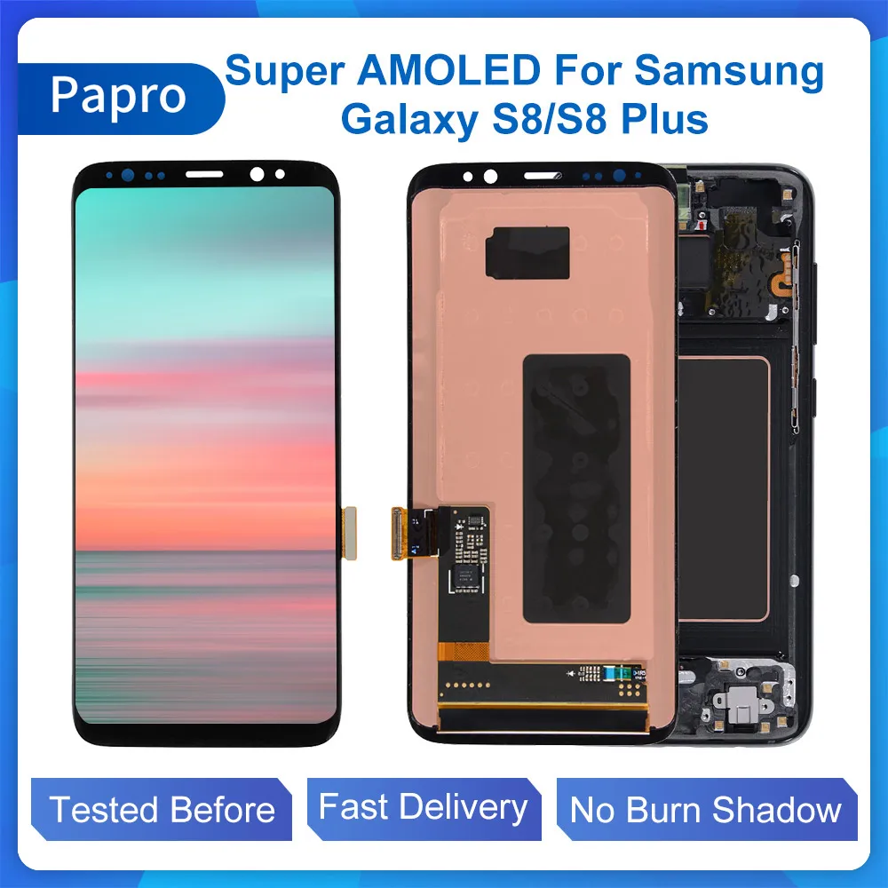 100% Original Super AMOLED Display For Samsung Galaxy S8 LCD Display Touch Screen Digitizer S8 Plus Repair Parts No Burn Shadow