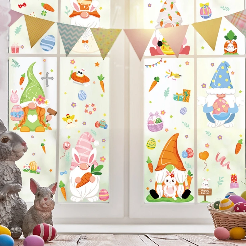 

Cute Easter Rabbit Carrot Window Sticker Egg Electrostatic Window Glass Sticker Easter Family Gathering Dinner Party Decoration