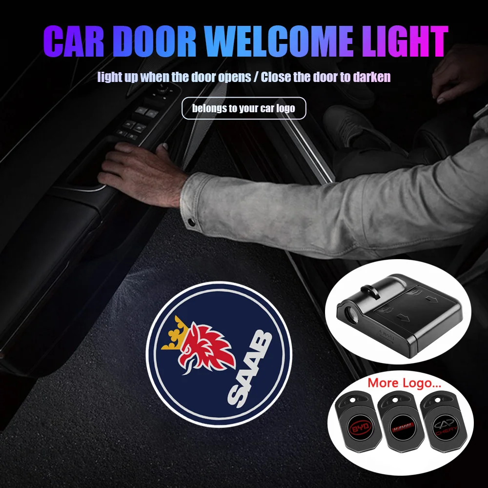 

Car Door Decoration Wireless Laser Projector Lamp HD Welcome Light Accessories For Saab 9-3 9-5 93 9000 900 9-7 GT750 600 99 9-X