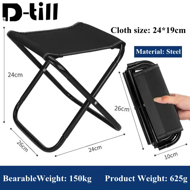 D-till Folding Fishing Chair Picnic Camping Chair Foldable Steel Small Stool Cloth Outdoor Portable Easy Carry Outside Furniture