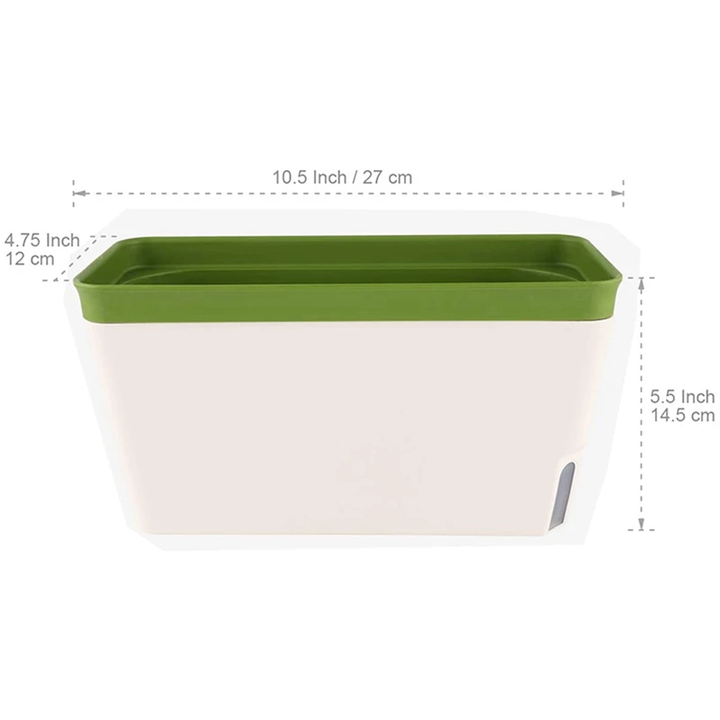

Self Watering Planter Pot Rectangle 10.5 Inch Set Of 6, Plastic Plant Pot With Visual Water Level Window Green