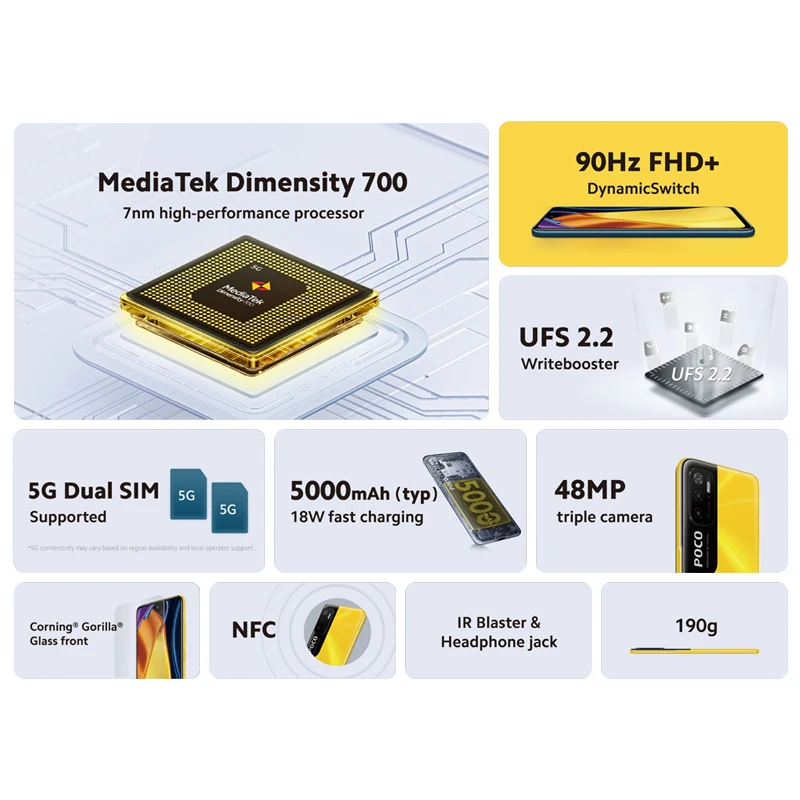 global version poco m3 pro 5g nfc dimensity 700 smartphone 128gb octa core 90hz 6 5 fhd dotdisplay 5000mah 48mp triple camera free global shipping
