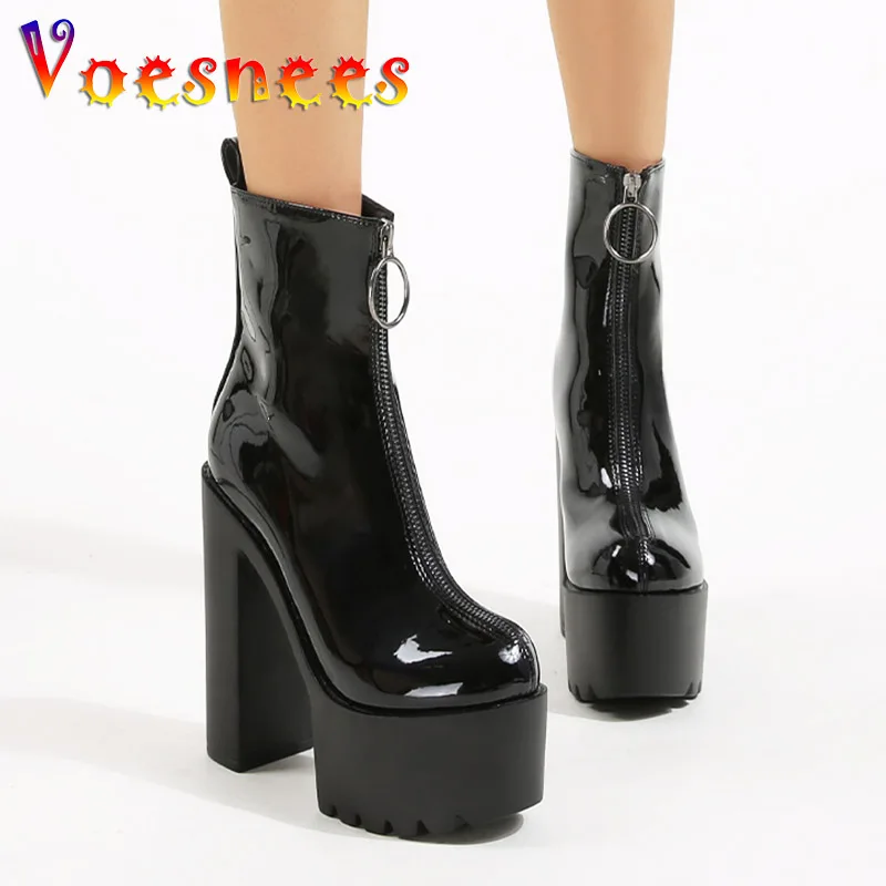 

Women Short Boots Fashion Model Walk Show Shoes Front Zipper Designer High-heeled Pumps European And American Style Hot Selling