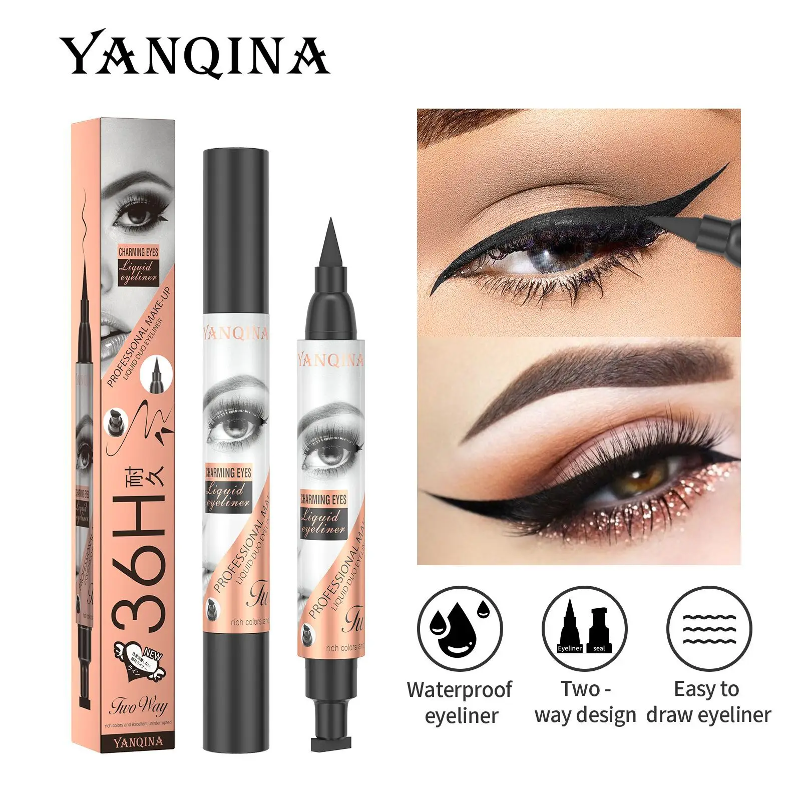 

Black Liquid Eyeliner Waterproof Eyeliner Pencil 36H Long-Lasting Liquid Eye Liner Pen Quick-Dry No Blooming Cosmetics Tool