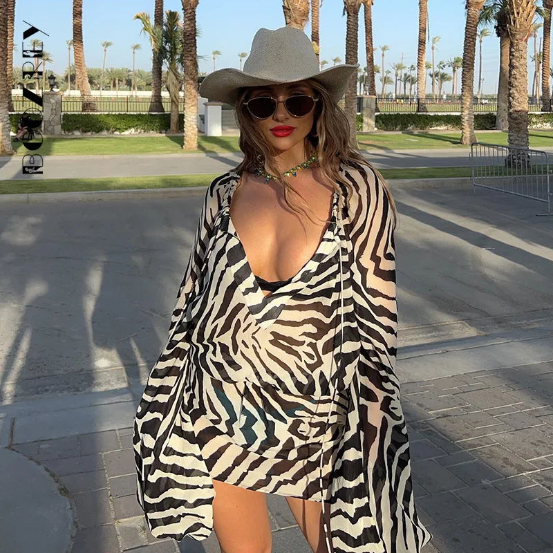 

BoozRey Sexy Zebra Print Long-sleeved V-Neck lacing Dresses 2022 Autumn Streetwear Party Bodycon Mini Dresses for Women