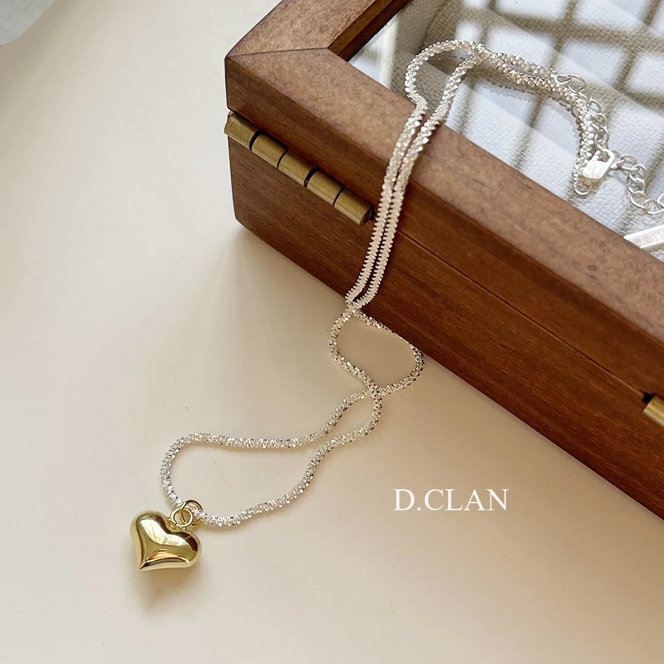 

D.CLAN 925 Silver Sparkling Italy Style Chain Heart Pendant Stacking Necklace Fashion Fine Jewelry Birthday Gift Women Friend