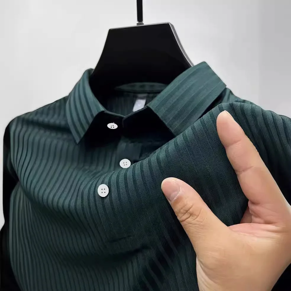 2024 новая высококачественная летняя мужская однотонная рубашка-поло с воротником