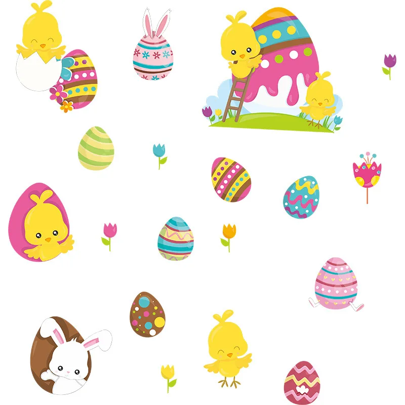 

Sticker Decor Very Cute Chick Egg Bunny Village Decorate Glass Window Wall Home Living Decoration Wall Stickers