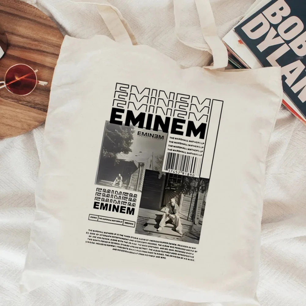 Фото Сумка для покупок Eminem, эко-переработанная сумка, сумка-тоут, Джутовая сумка, сумка-шоппер, многоразовая сумка, сумка-шоппер, ткань №3