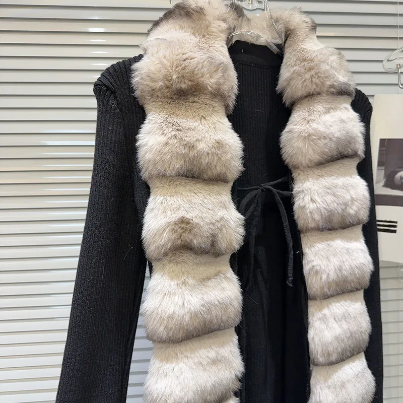 DEAT женские вязаные свитера из сращенного искусственного меха тонкий эластичный