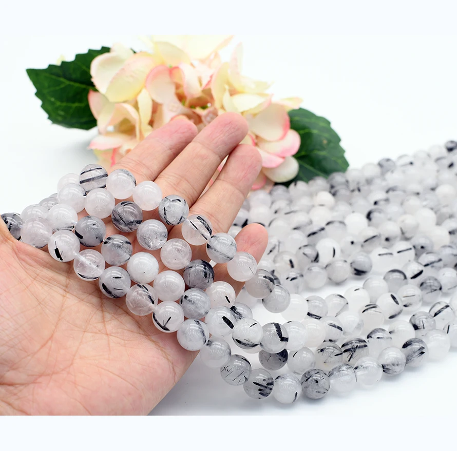 

6mm Natural Smooth Black Rutilated Quartzs Round stone Beads For DIY necklace bracelet jewelry make 15 "free delivery