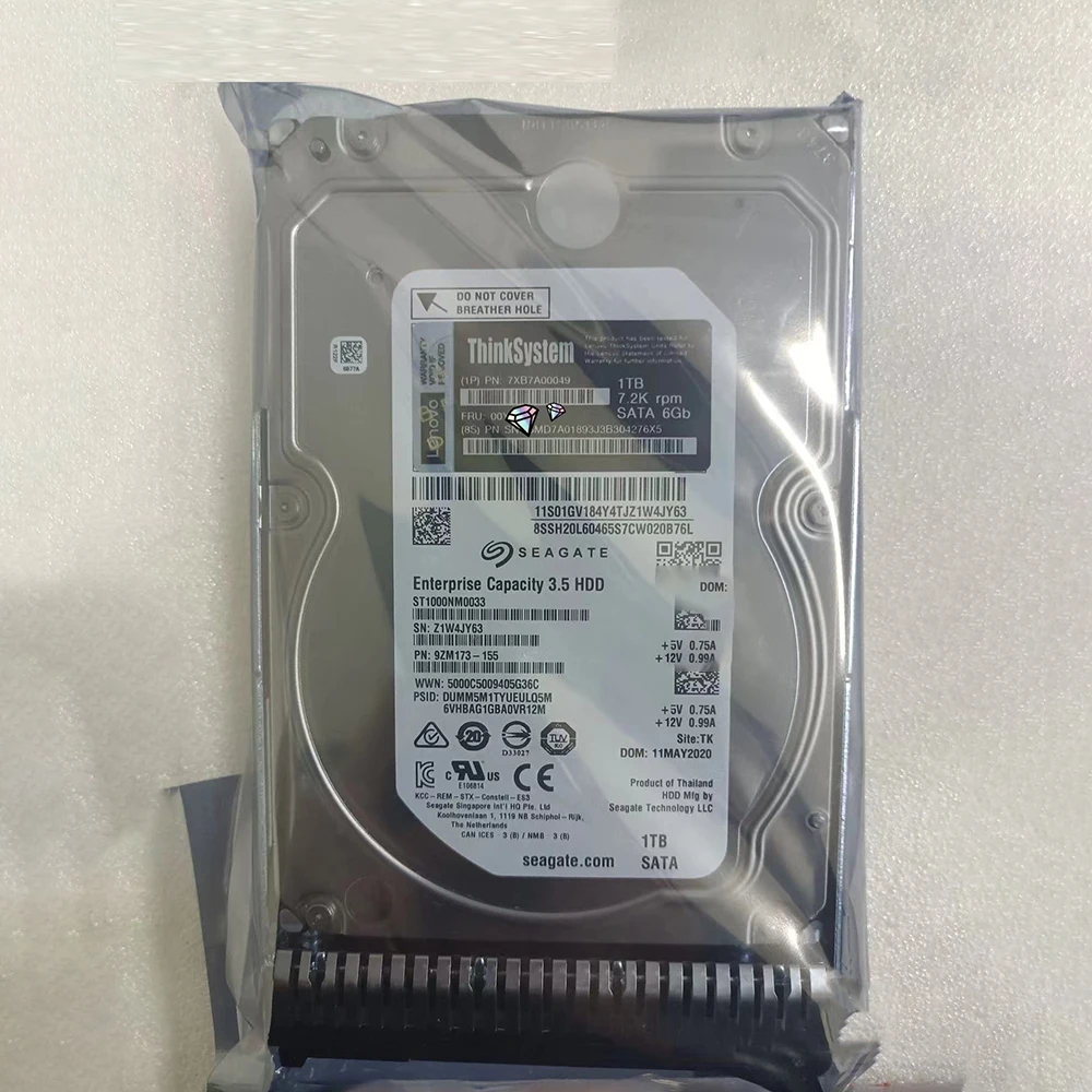 Жесткий диск FRU 00YK044 SR550 SR650 1T 7 2K SATA 3 5" для Lenovo