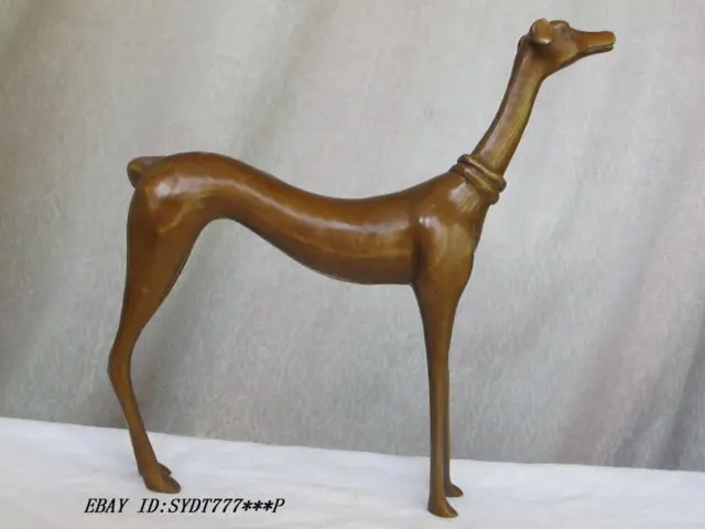 

9" Bronze handwork Lifelike animal Italian Greyhound Dog gazehound Statue Garden Decoration 100% real Brass Bronze