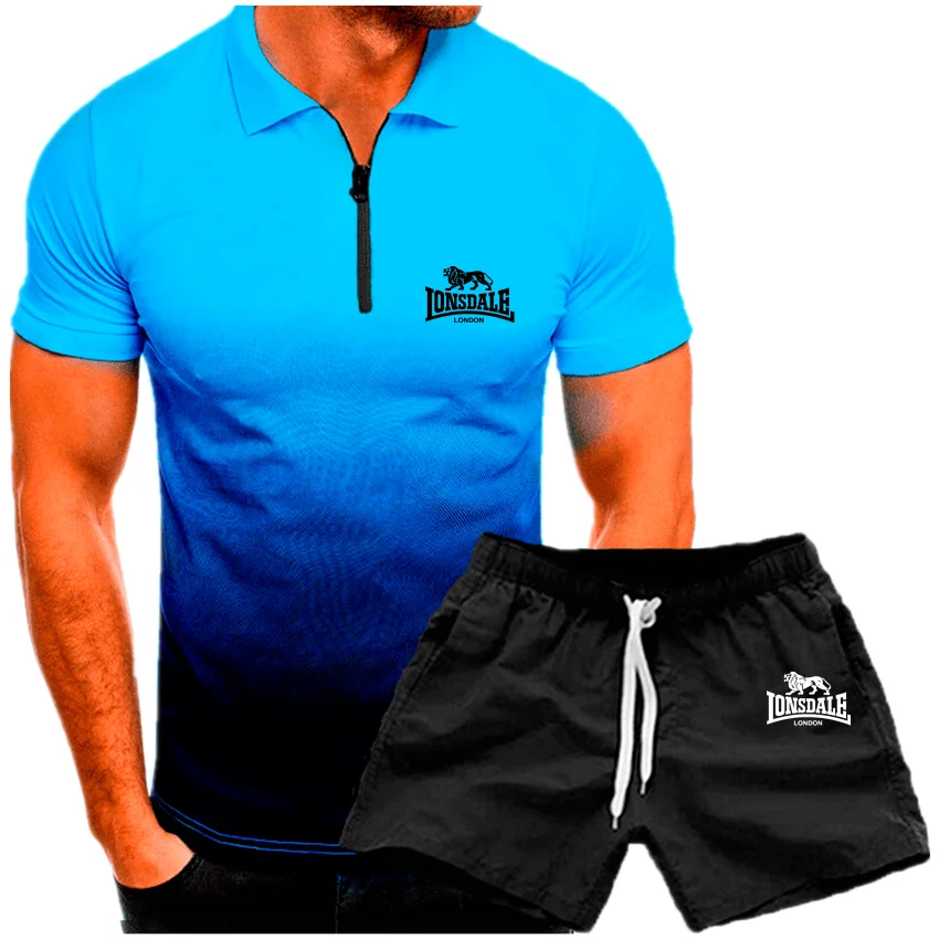 Летняя мужская спортивная одежда LONSDALE с буквенным принтом 2022 футболка + брюки