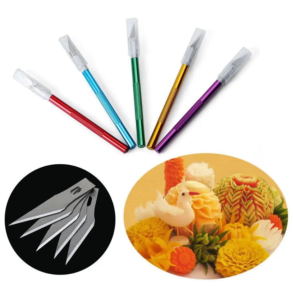 

Multi-color Carving Sculpture Cake Pastry Tools Engraving Cutter with 6pcs Blade Metal Scalpel Non-slip Knife