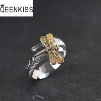 qeenkiss rg6910 fine jewelry%c2%a0wholesale%c2%a0fashion%c2%a0woman girl party birthday%c2%a0wedding gift vintage feather dragonfly tai silver ring