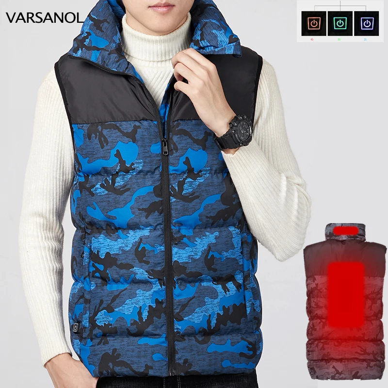 

VARSANOL Men's 2 Areas Heated Vests Jacket USB Winter Outdoor Electric Heating Jackets Warm Thermal Coat Clothes Heatable Jacket