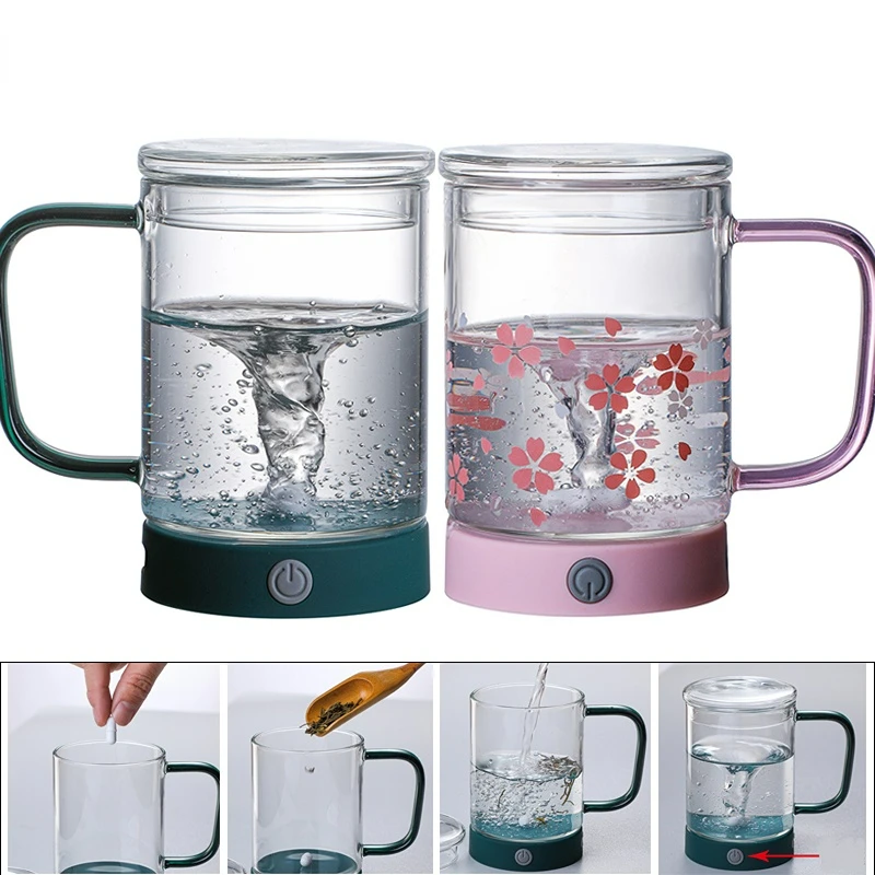 

USB Rechargeable Automatic Stirring Magnetic Mug Glass Heat Resistant Travel Tea Cup Electric Smart Mixing Milk Coffee Cups