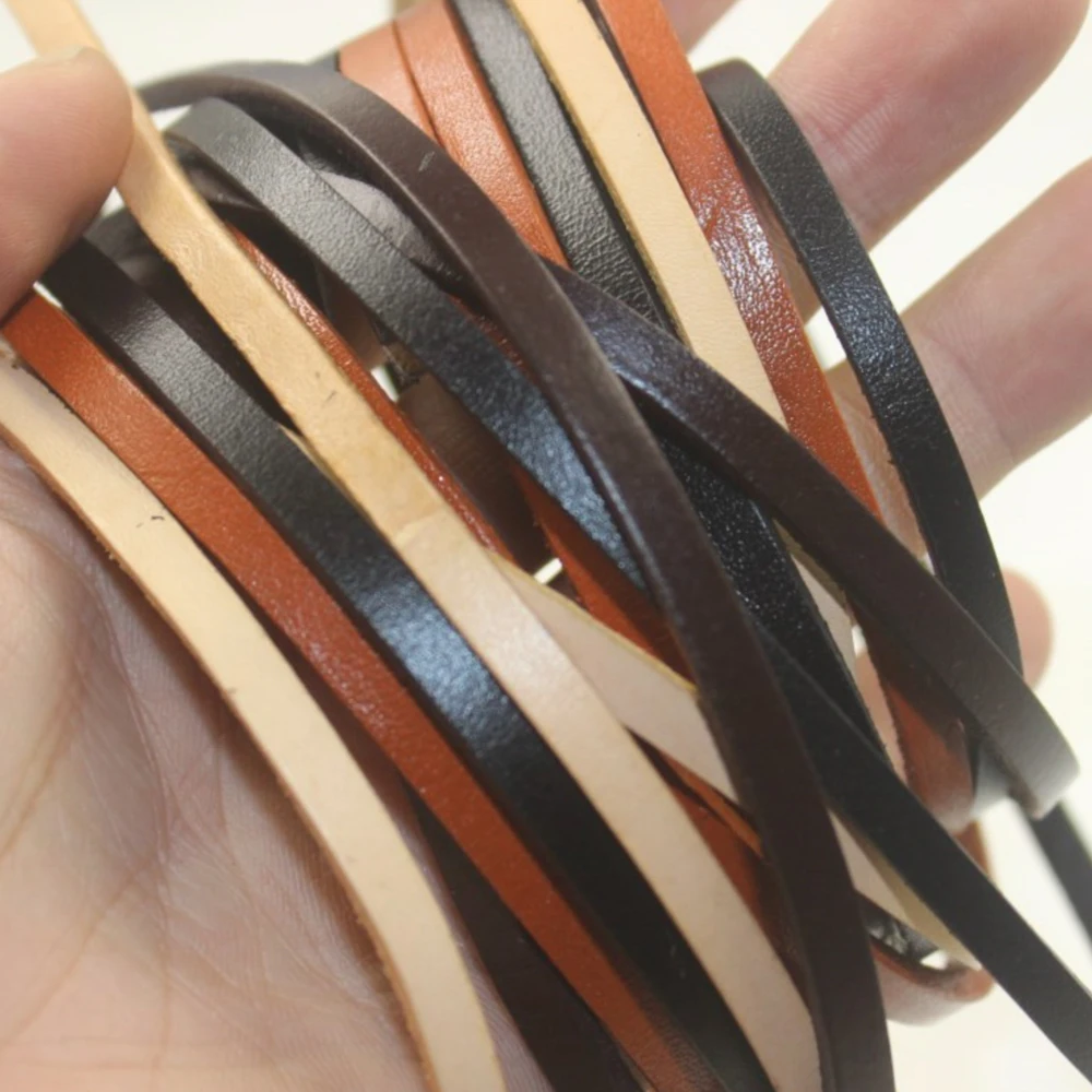 3/4/5/6/8/10mm Thickness 3mm Genuine Leather Flat Thong Leather Cord String Rope for DIY Necklace Bracelet DIY Jewelry Making