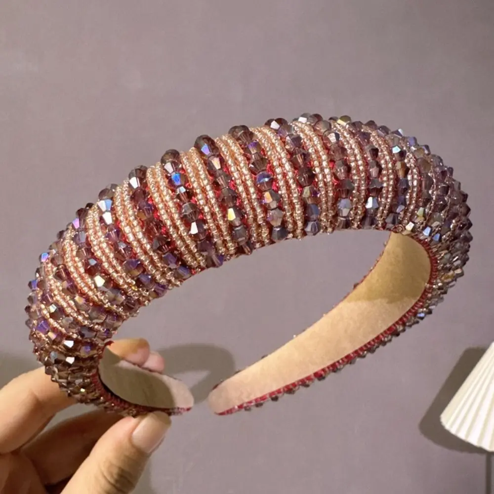 Фото Элегантный ободок для волос в стиле барокко с кристаллами и бусинами, губчатый ободок в стиле барокко, однотонный, в европейско-американском стиле, с камнями, для свадьбы №3