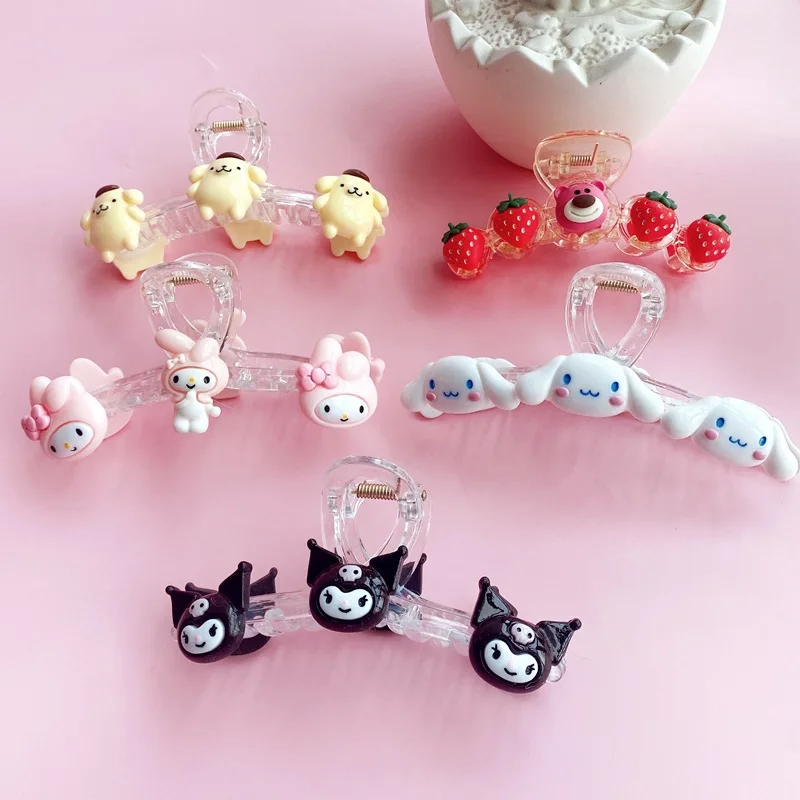 Клипса Sanrios аниме Cinnamoroll Kawaii, милая заколка Kuromi с задней частью головы, зажим для волос My Melody Shark, заколка для волос Kt Cat BB, подарок для девушки