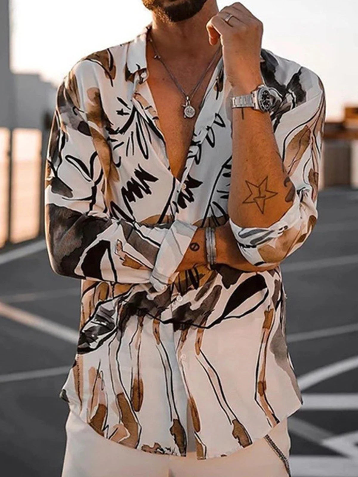 

Мужская Повседневная рубашка с принтом, однобортная рубашка с длинным рукавом, в европейском и американском стиле, 2022