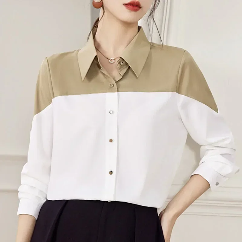 Женская блузка с отложным воротником длинным рукавом