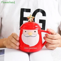christmas ceramic cup with lid spoon for coffee tea water mug creative cartoon large capacity household mug breakfast milk cup