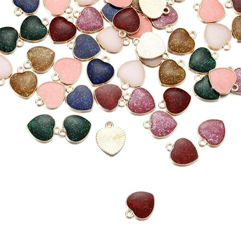 

10pcs Shiny Glitter Heart Shape Enamel Charms for Bracelets Necklace Jewelry Making Supplies Diy Keychain Accessories Charm