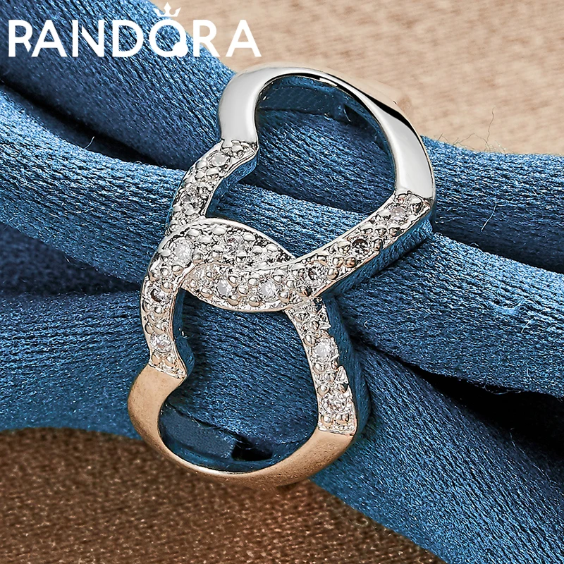 

RAIVDQRA 925 Silver Color Two Heart Zircon Rings For Women Man Fashion Jewelry Charm Wedding Party Accessories