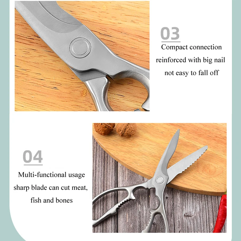 Ножи-ножницы для кухни из мощной нержавеющей стали для чистки куриной кости, утки, рыбы и овощей при приготовлении на гриле.