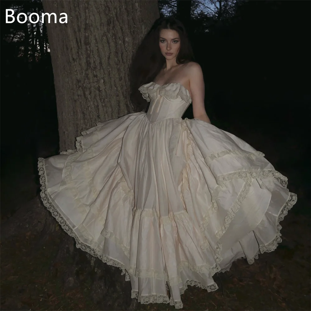 Фото Booma трапециевидное длинное кружевное плиссированное свадебное платье без бретелек, простое платье невесты без рукавов на заказ 2025 г. №1