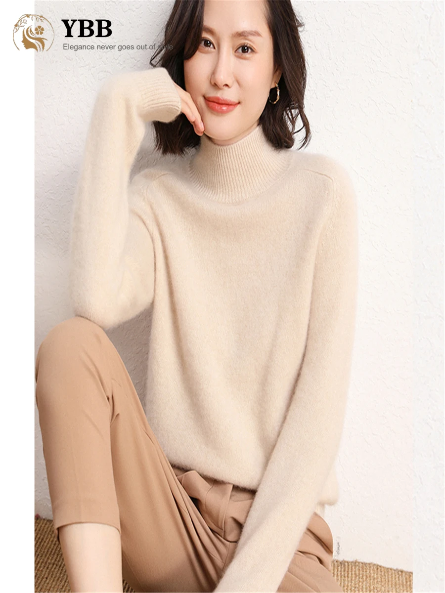 

Женский зимний свитер из чистого кашемира, вязаное платье с высоким воротником, модные топы, вязаная одежда, утепленные свободные топы, 2022